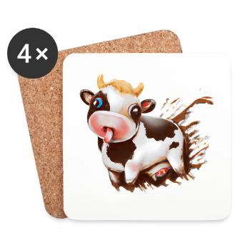 Vache en chocolat avec éclaboussures de cacao - Dessous de verre (lot de 4) - blanc - Devant