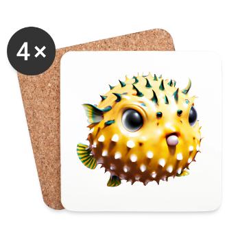 Inflated puffer fish - Coasters (set of 4) - white - Front