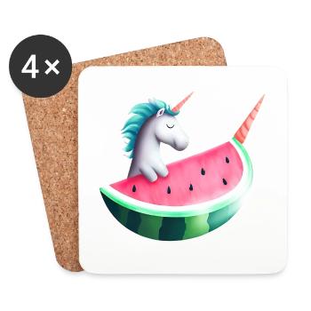 Licorne de pastèque - Dessous de verre (lot de 4) - blanc - Devant