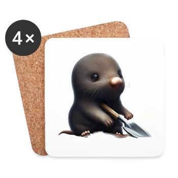 Cute mole with shovel - Coasters (set of 4) - white - Front