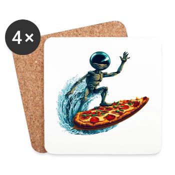 Pizza Surfer Alien - Untersetzer (4er-Set) - Weiß - Vorne