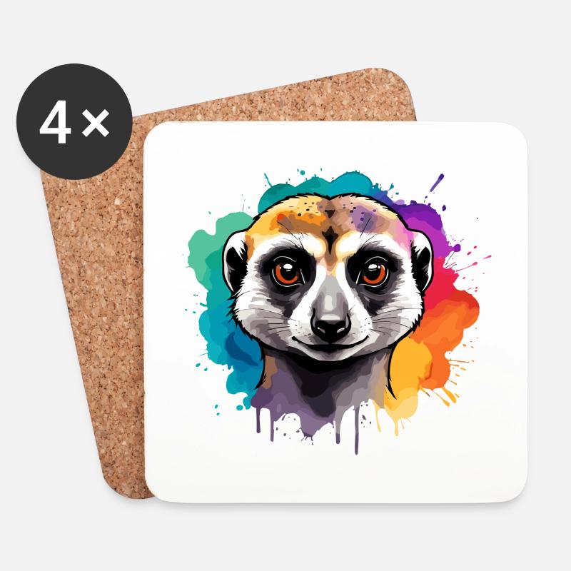 Erdmännchen in Aquarellfarben, Savannenfarbe - Untersetzer (4er-Set) - Weiß