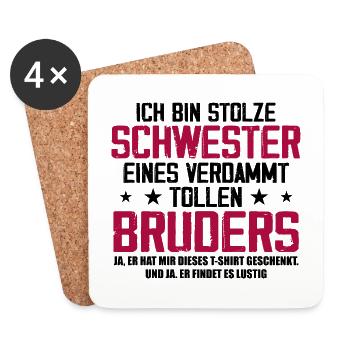 Ich Bin Stolze Schwester Eines Verdammt Tollen - Untersetzer (4er-Set) - Weiß - Vorne