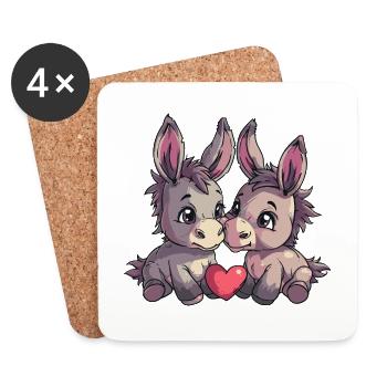 Couple d'ânes amoureux des animaux pour la Saint-Valentin - Dessous de verre (lot de 4) - blanc - Devant
