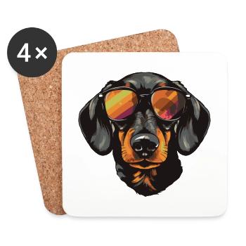 Dachshund Hund Kopf Porträt Dackel - Untersetzer (4er-Set) - Weiß - Vorne