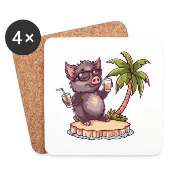 Cochon Été Sanglier - Dessous de verre (lot de 4) - blanc - Devant