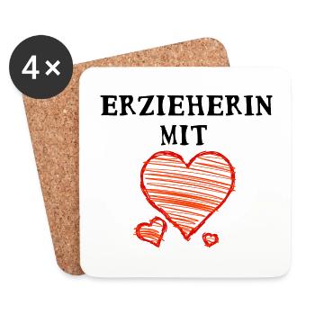 Erzieherin mit Herz - Untersetzer (4er-Set) - Weiß - Vorne