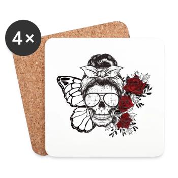 Totenkopf Schmetterling Mutter Halloween Geschenk - Untersetzer (4er-Set) - Weiß - Vorne