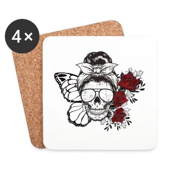Halloween Geschenk Mutter Totenkopf Schmetterling - Untersetzer (4er-Set) - Weiß - Vorne