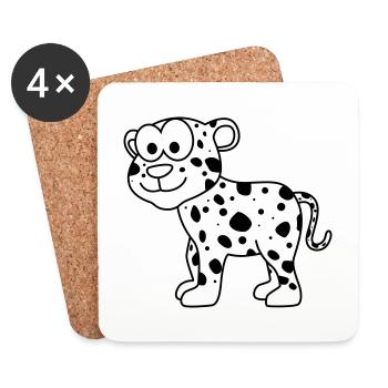 Leopard Comic Tier - Untersetzer (4er-Set) - Weiß - Vorne
