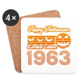 Halloween Citrouille Anniversaire Année de Construction 1963 Millésime - Dessous de verre (lot de 4) - blanc - Devant