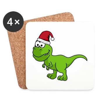 Dinosaure T-Rex Noël - Dessous de verre (lot de 4) - blanc - Devant