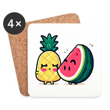 Les meilleurs amis de la pastèque et de l’ananas - Dessous de verre (lot de 4) - blanc - Devant