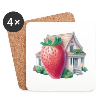 Maison des fraises - Dessous de verre (lot de 4) - blanc - Devant