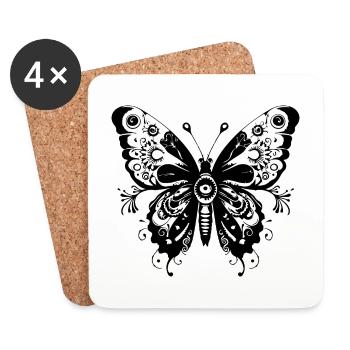 Papillon Mandala Boho - Dessous de verre (lot de 4) - blanc - Devant