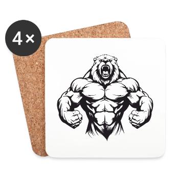 Ours Grizzly Musculation Muscles - Dessous de verre (lot de 4) - blanc - Devant