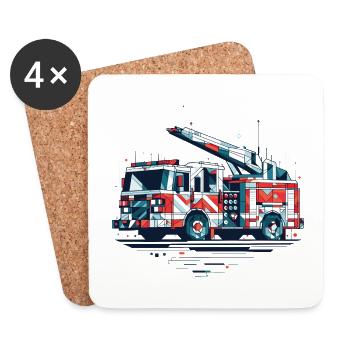 Polygon Fire Truck with Turntable Ladder Fire Brigade - Coasters (set of 4) - white - Front