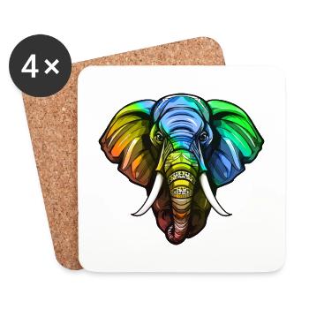 Elephant Head Colorful - Coasters (set of 4) - white - Front
