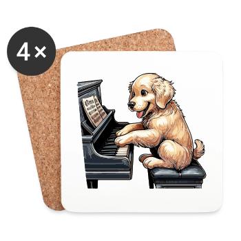Golden Retriever jouant du piano - Dessous de verre (lot de 4) - blanc - Devant