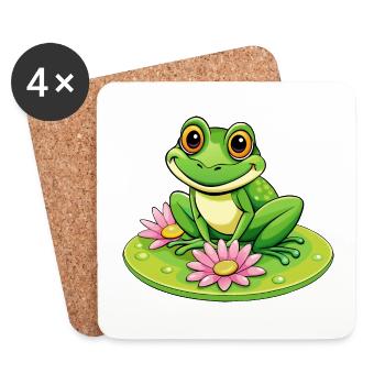 Adorable green frog on a lily pad - Coasters (set of 4) - white - Front