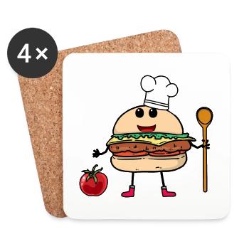 Fast Food Burger Kochkunst Hobbykoch Gastgeber - Untersetzer (4er-Set) - Weiß - Vorne