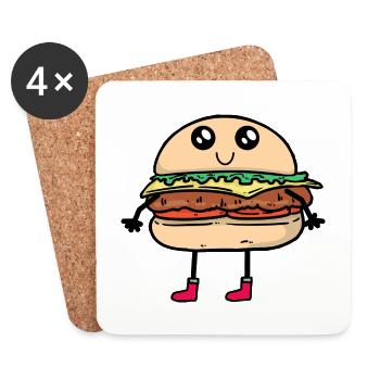 Cheeseburger Fast Food Burger Kawai Child Kids - Coasters (set of 4) - white - Front