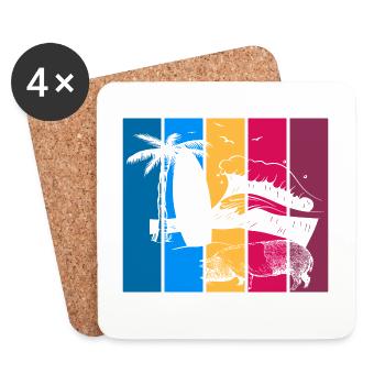 Pig Surfboard Surfboard Surfer Beach - Coasters (set of 4) - white - Front