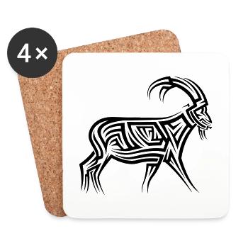 Tatouage tribal de chèvre de montagne - Dessous de verre (lot de 4) - blanc - Devant