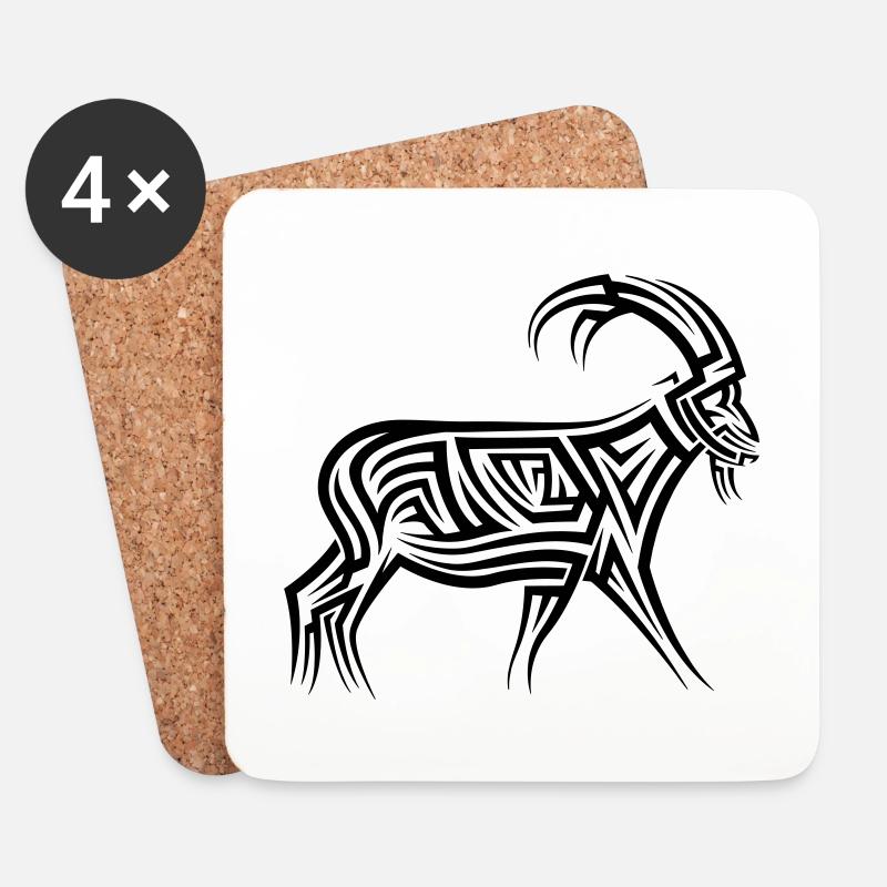 Bergziege Tribal Tattoo - Untersetzer (4er-Set) - Weiß