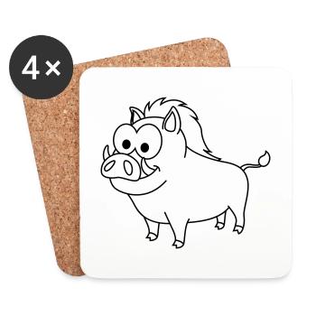 Wild Boar Comic Animal - Coasters (set of 4) - white - Front