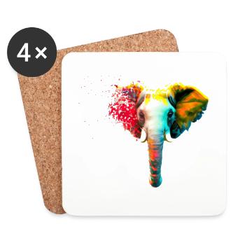 Elephant head with color explosion - Coasters (set of 4) - white - Front