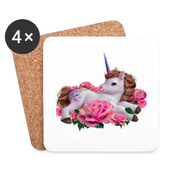 Licorne dans les roses - Dessous de verre (lot de 4) - blanc - Devant
