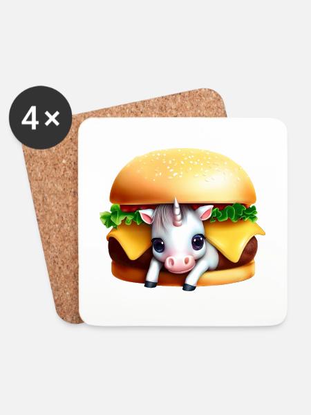 Licorne Cheeseburger - Dessous de verre (lot de 4) - blanc