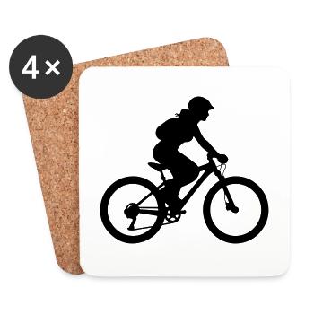 Mountain Bike Bicycle Woman Silhouette - Coasters (set of 4) - white - Front
