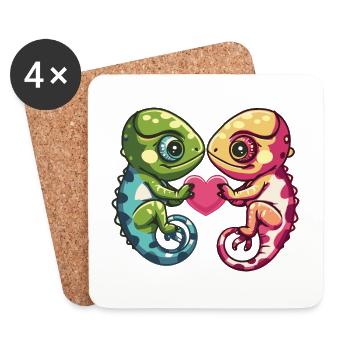 Caméléon Couple Amoureux Animal Saint Valentin - Dessous de verre (lot de 4) - blanc - Devant
