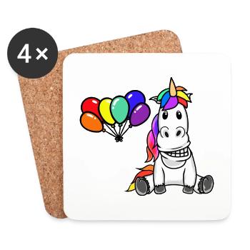 LGBT Einhorn Gay Pride Regenbogen Luftballons - Untersetzer (4er-Set) - Weiß - Vorne