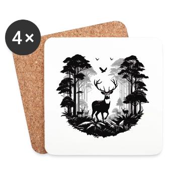 Deer Forest Panorama Wild Animals Hunting Outdoor - Coasters (set of 4) - white - Front