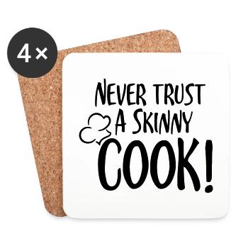 KOCH SPRUCH, NEVER TRUST A SKINNY COOK - Untersetzer (4er-Set) - Weiß - Vorne