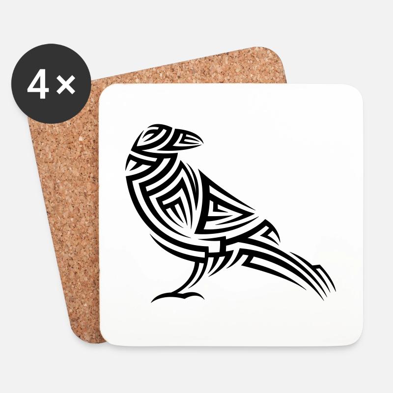 Krähe Tribal Tattoo - Untersetzer (4er-Set) - Weiß