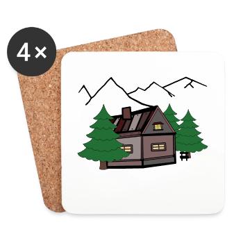 Alm Mountains Mountains Hut House Alps Mountain - Coasters (set of 4) - white - Front