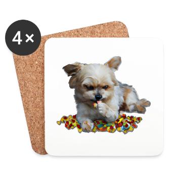 Mignon chien grignote des bonbons - Dessous de verre (lot de 4) - blanc - Devant