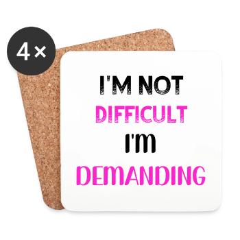 I m not difficult I m demanding PNK BLK - Coasters (set of 4) - white - Front