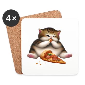 Pizza lover cat - Coasters (set of 4) - white - Front