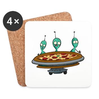 Pizza UFO with Alien Crew - Coasters (set of 4) - white - Front