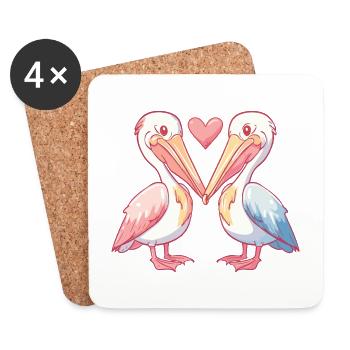 Pélican Oiseau Couple Amoureux Saint Valentin - Dessous de verre (lot de 4) - blanc - Devant