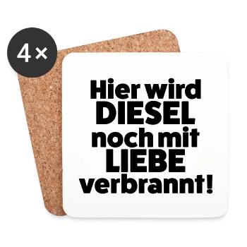 Here, diesel is still burned with love - Coasters (set of 4) - white - Front