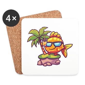 Vacances d’été à la plage Goldfish - Dessous de verre (lot de 4) - blanc - Devant