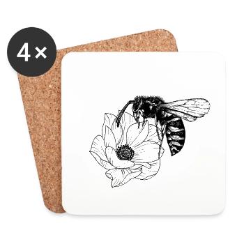 Bee and flower - Coasters (set of 4) - white - Front