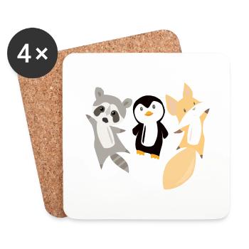 Raccoon penguin fox funny animals for kids - Coasters (set of 4) - white - Front