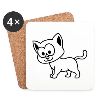 Katze Comic Tier - Untersetzer (4er-Set) - Weiß - Vorne